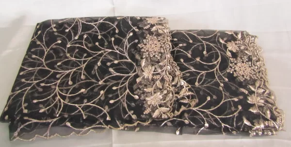Golden Flora Elegance – Black Embroidered Scarf & Dupatta - Image 9