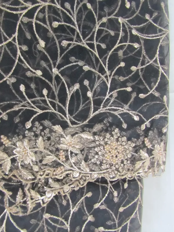Golden Flora Elegance – Black Embroidered Scarf & Dupatta - Image 2