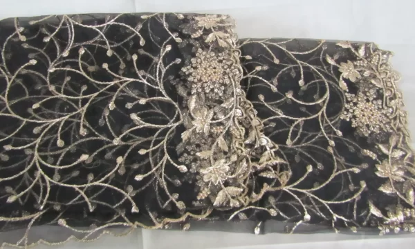 Golden Flora Elegance – Black Embroidered Scarf & Dupatta - Image 8