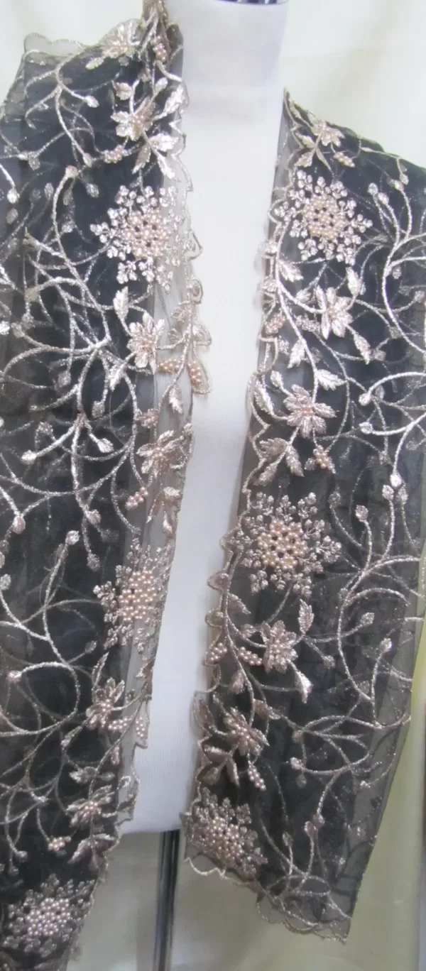 Golden Flora Elegance – Black Embroidered Scarf & Dupatta - Image 4