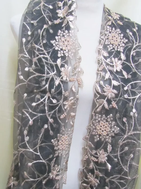 Golden Flora Elegance – Black Embroidered Scarf & Dupatta - Image 5